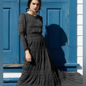 Curator Black Larkspur Long Sleeve Tiered Maxi Dress - Size S